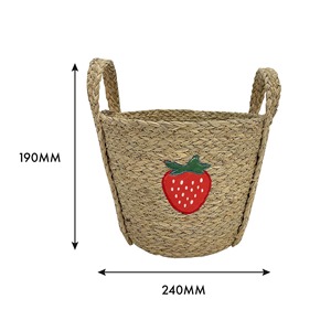 Seagrass <b>basket</b> embroidered with strawberries Handmade <b>Storage</b> <b>Basket</b> Wholesale eco-friendly Made in Viet Nam - Product Image 5