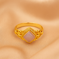 Bague en argent 925 avec pierre précieuse en quartz rose carré, filigrane orné, plaqué or rose, sertissage à la française, bijou de déclaration