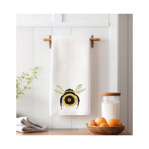 Waffle Weaved Sustainable Trendy High Quality Embroidered Bee Pattern Cotton <b>Kitchen</b> Towel Rectangle Shape Machine Washable - Product Image 4