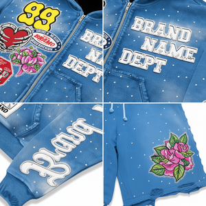 Conjunto de Sudadera con Capucha Estilo Vintage para Hombre, Personalizado al por Mayor, con Diseño de Insignia con Letras de Diamantes de Imitación, Estilo Antiguo de Invierno - Product Image 5