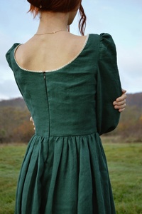 Vestido Midi de Gasa para Mujer con Manga Larga y Mangas Abullonadas, Detalle de Encaje Suave, Silueta en A, para Ocasiones Formales, 100% Algodón - Product Image 5