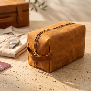 Genuine Leather Toiletry Bag <b>Mens</b> Dopp Kit Travel Wash Bag Shaving Kit <b>Pouch</b> Waterproof Interior Custom Logo TYG-0229 - Product Image 3