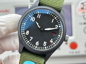 Nostalgic and Retro Luxury <b>Black</b> Ceramic Green Canvas Strap Casual Travel Commuting Date Automatic Mechanical Men's <b>Watch</b> - Product Image 3