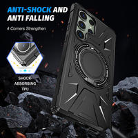 Casing Ponsel Anti Benturan Empat Sudut dengan Cincin Magnetik dan Penyangga untuk Samsung S25 S24 Ultra, Pelindung Ponsel Anti Guncangan