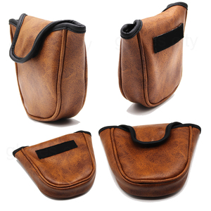 Housse de tête de club de golf en cuir PU marron brodée avec bande élastique, résistante à la poussière, accessoire de golf - Product Image 4
