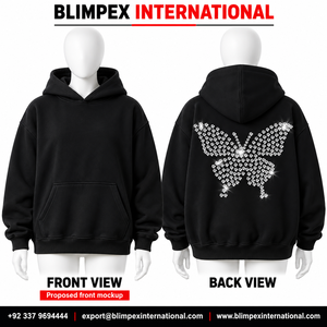 Sudadera con Capucha Personalizada con Pedrería de Mariposa, Unisex, Oversize, Negra, Estilo Pullover, OEM, Marca Privada, Streetwear, Blimpex International - Product Image 2