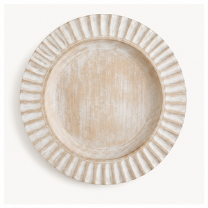Assiette de présentation ronde en bois artisanale avec bordure rustique cousue, en bois de manguier, pour décoration de mariage et de salle à manger de style campagnard - Product Image 1