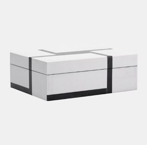 Minimalist Resin Rectangular Cardboard Storage Box White with Black Trim Single Tier for Living Room Use - Product Image 1