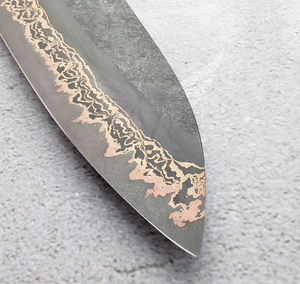 Cuchillo de chef de cobre damasco con hoja recta y mango de micarta, cuchillo de cocina de 0.6 mm de grosor, grado DIY - Product Image 5