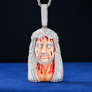 Collier pendentif personnalisé pour homme en argent 925 avec moissanite, motif portrait dreadlock entièrement serti, détails en émail, bijou de caractère - Product Image 1