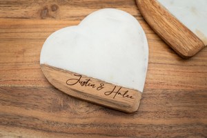 Handmade Wabi- Sabi Style Heart-Shaped Wooden Coaster With Marble Tea Coasters Dining <b>Table</b> Living Room By Universal Overseas - Product Image 3