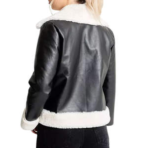 Blouson Bomber Femme en Cuir Véritable Marron/Noir avec Fermeture Éclair et Doublure en Peau de Mouton, Imperméable, Respirant, Doublure en Nylon Écologique – Meilleure Vente - Product Image 3