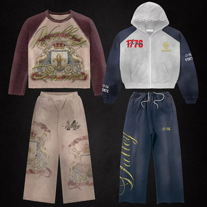 Sudadera con capucha y cremallera de algodón 100% de alto gramaje personalizada para hombre, chándal de invierno, estilo urbano, diseño digital estampado con pedrería y bloques de color - Product Image 2