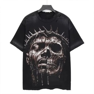 T-shirt à manches courtes pour homme, coupe classique, uni, gaufré, respirant, écologique, en coton noir, style punk, col rond - Product Image 1