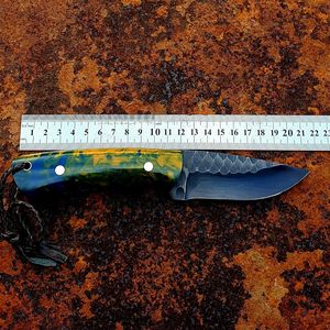 Damascus Hunting Knife Outdoor Utility Industrial Grade OEM Compact Fixed Blade Resin Handle Wholesale Gift Dad - Product Image 4