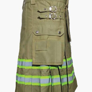 Kilt de pompier vert olive, poche avant, coton plissé, kilt pour hommes - Product Image 4
