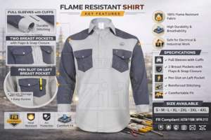 Camisa Resistente al Fuego ZUNEZI INTERNATIONAL para Hombre -2, Cintas Reflectantes de Alta Visibilidad, ATPV 8.7 Cal/cm, NFPA 2112, NFPA70E - Product Image 2