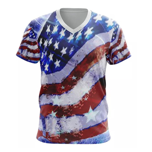 Camiseta con Cuello en V con Estampado de la Bandera de EE. UU., Camiseta de Poliéster con Estampado por Sublimación Personalizado, Espíritu Patriótico, Camisetas Casuales de Alta Calidad y Corte Ajustado - Product Image 4