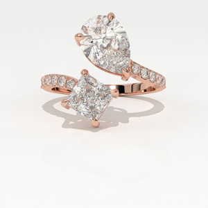 Anillo Aarinya para Mujer, Asimétrico, con Dos Diamantes Cultivados en Laboratorio, Chapado en Oro de 14K, Corte Princesa en Forma de Pera, Certificado IGI, Estilo Toi Et Moi - Product Image 2