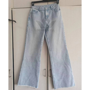 Jeans de mezclilla de mujer azul claro de pierna ancha, cintura alta, con abertura lateral, ajuste holgado, largo completo, pantalones casuales de pierna recta a la moda - Product Image 3