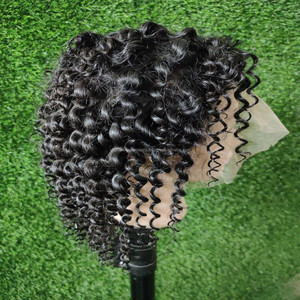 Perruque frontale Afro HD courte et droite ondulée naturelle de 20 pouces, perruques vierges du vendeur indien avec fermeture en dentelle transparente pleine densité, petites - Product Image 3