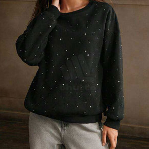 Sweat-shirt pour femme, design hiver, strass, qualité supérieure, haut brillant avec logo sur le devant, écologique, respirant, tenue élégante - Product Image 3