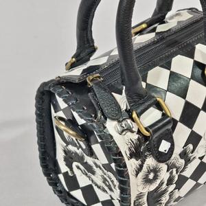 Sac Speedy en cuir Venus, luxueux, fait main, motif floral, imperméable, léger, grande capacité, motif damier, noir - Product Image 4