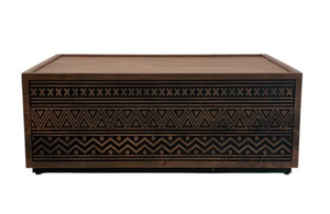 Table basse en bois rectangulaire, table centrale avec motifs sculptés, table à thé pour salon - Product Image 5
