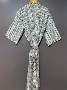 Bata Kimono de Algodón Suave con Estampado de Dibujos Animados para Mujer, Camisón de Verano Hecho a Mano ODM con Cuello en V, Cintura Elástica y Largo hasta la Rodilla - Product Image 4
