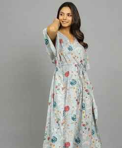 Robe kaftan indienne en coton faite à la main, légère, pour la plage, style bohème, tenue d'été pour femmes - Product Image 2