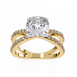 Anillo de Diamante Cultivado en Laboratorio con Corte Cojín, Oro Amarillo de 14K, Halo Oculto, Anillo de Tallo Dividido, 2.35 CTW DEF VVS, Certificado IGI, Anillo Nupcial ODM - Product Image 3