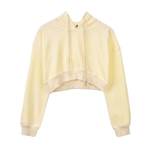 Alta calidad logotipo personalizado algodón manga larga cremallera blanco Crop Top mujeres Sudadera con capucha para gimnasio ropa Casual hombro liso - Product Image 2