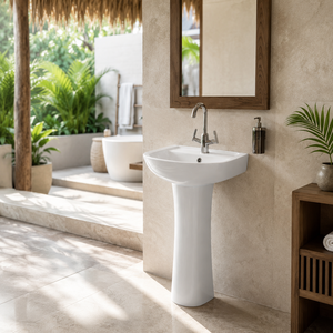 Eras <b>Set</b> One Piece Pedestal Washbasin Rectangular Single Hole Lever Faucet Contemporary Bathroom Sink Floor Mounted Drainer 12L - Product Image 4