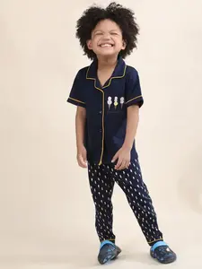 Conjunto de Pijama de Algodón Azul Marino para Niños, Camiseta de Manga Corta Suave con Estampado, Ropa de Dormir Cómoda para Niños - Product Image 6