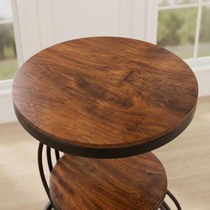 Round 2 Tier Side <b>Table</b> Wood Grain Accent <b>Table</b> Metal Frame <b>Bedside</b> End <b>Table</b> for Living Room - Product Image 6