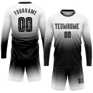 เสื้อฟุตบอลแบบซับลิเมชั่นสั่งทำพิเศษ แขนยาว สีไล่ระดับดำขาว พิมพ์ชื่อทีมและหมายเลข ระบายเหงื่อได้ดี ทรงสปอร์ตสำหรับผู้ใหญ่ ใส่ได้ทั้งชายและหญิง - Product Image 2