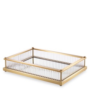 Rectangular Metal Storage Tray With Crystal Rods Polished Gold Finish Modern Luxury Design For <b>Table</b> <b>Top</b> Organization - Product Image 5