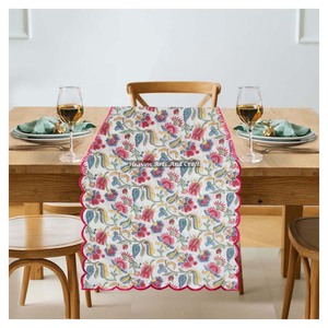 Bulk Selling Pure Cotton Hand Block Print Embroidery Edge Washable <b>Table</b> <b>Runner</b> Indian Bohemian Style Restaurant <b>Wedding</b> Home - Product Image 4
