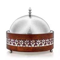Chauffe-Plats de Luxe en Bois Écologique Antiadhésif avec Couvercle en Métal Martelé – Plat de Service Classique pour Buffets, Idéal pour Hôtels et Événements de Restauration