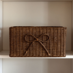 Rectangular Rattan Wicker Storage <b>Basket</b> With Decorative Bow Eco Friendly <b>Shelf</b> Organizer <b>Basket</b> Wholesale Bulk OEM Home Storage - Product Image 3