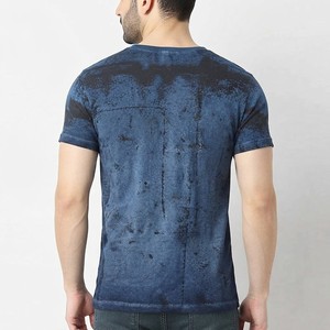 Camiseta de Manga Corta con Cuello Redondo para Hombre, Estampado en Serigrafía, Lavado Ácido, Azul, 100% Algodón, Corte Regular, Informal, Logotipo Frontal, Secado Rápido, Tejido de Punto - Product Image 2