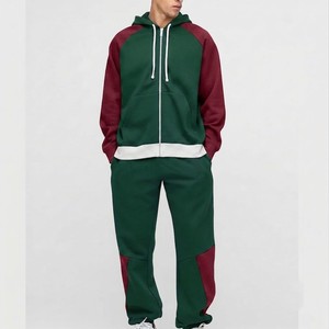 Survêtement à capuche pour homme, vert et bordeaux, avec blocs de couleur, fermeture éclair intégrale, poches latérales, tenue décontractée pour l'automne - Product Image 6