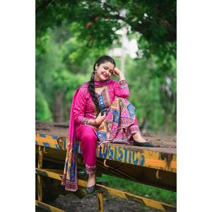 Recién llegado, parte inferior superior de muselina rosa de estilo modesto con espejo impreso Digital Dupatta - Product Image 2