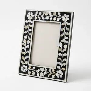 Handmade Vertical Resin <b>Photo</b> <b>Frame</b> <b>Black</b> Mosaic Mother of Pearl Floral Inlay Decor Resin Mosaic <b>Photo</b> <b>Frame</b> Unique Handmade - Product Image 5