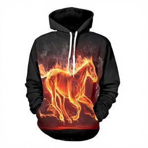 Sweat à capuche pour homme personnalisé avec imprimé cheval de feu, coupe classique, en polyester, décontracté, pour l'automne, avec logo sur le devant - Product Image 6