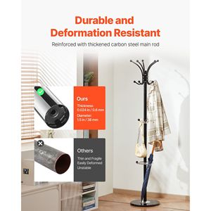 Appendiabiti Autoportante con 14 Ganci, Base in Marmo Stabile e Portaombrelli, Stand Appendiabiti in Metallo per Ingresso o Corridoio - Product Image 3