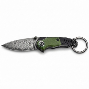 Cuchillo de Damasco Hecho a Mano con Llavero, Cuchillo Plegable Portátil, Cuchillo Utilitario Pequeño con Soporte para Llavero, Diseño Compacto - Product Image 2