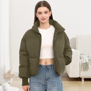 Women's Olive Green <b>Waterproof</b> Canvas <b>Coat</b> Regular <b>Length</b> Stand Collar <b>Full</b> Sleeve Zipper Closure Casual Winter Outerwear - Product Image 4