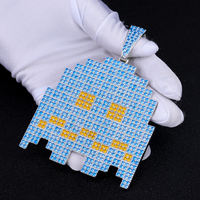 Pendentif en acier inoxydable motif dessin animé Pixel Ghost avec moissanite bleue et jaune, plaqué argent, style hip-hop, cadeau