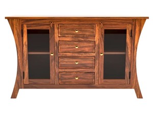 Wholesale Modern Curved Solid Wood <b>Sideboard</b> 2 Glass Door Buffet Cabinet with 4 Drawers For Home | Pindel Handicraft - Product Image 2